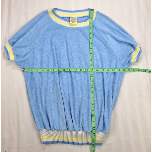 Vtg Sears Light Blue Terry Cloth Shirt XL Short Sleeve Striped Trim grandmacore - Picture 3 of 5